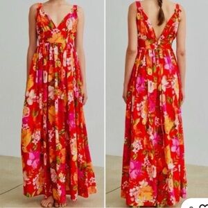 Ronny Kobo Sallee Tropical Floral V-Neck Maxi Dress Size XL